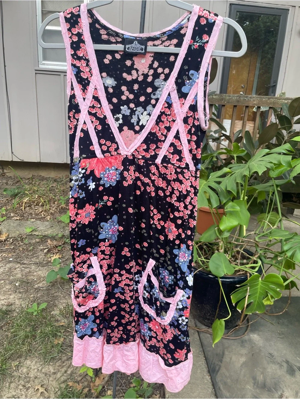 Angie Black Floral Dress with Pink and Blue Blossoms - Picture 6 of 8